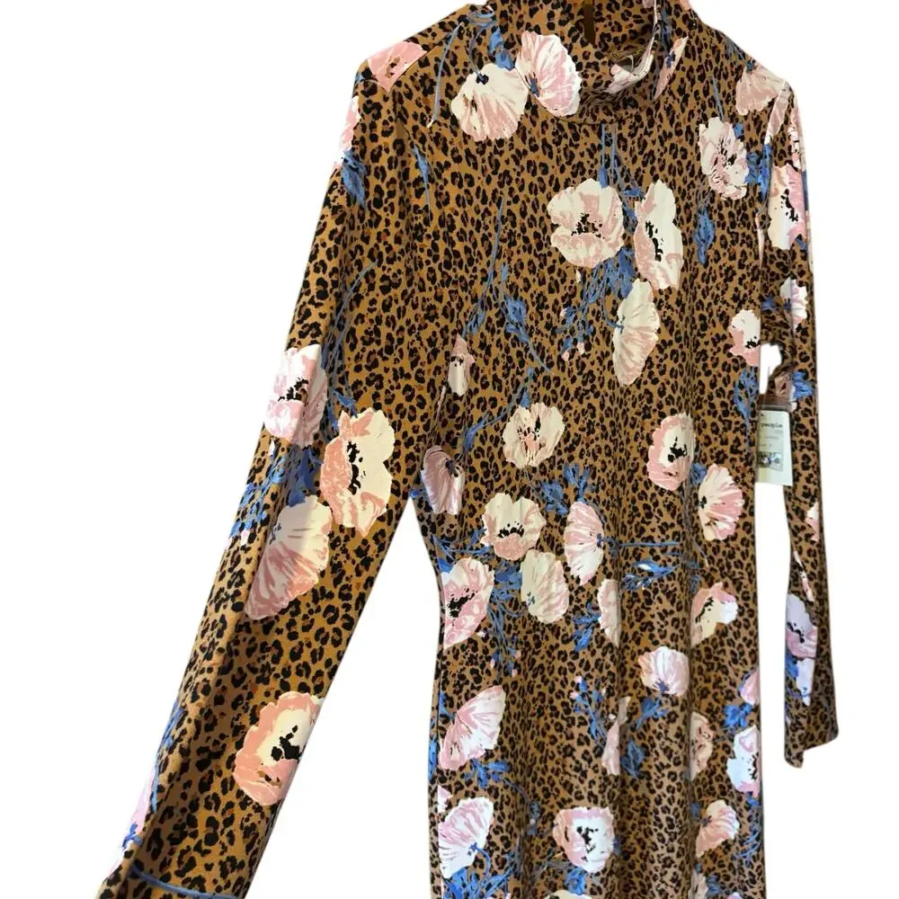 Free People Retro Romance Molly Dress Small Mock Neck Leopard Floral Maxi NWT‎